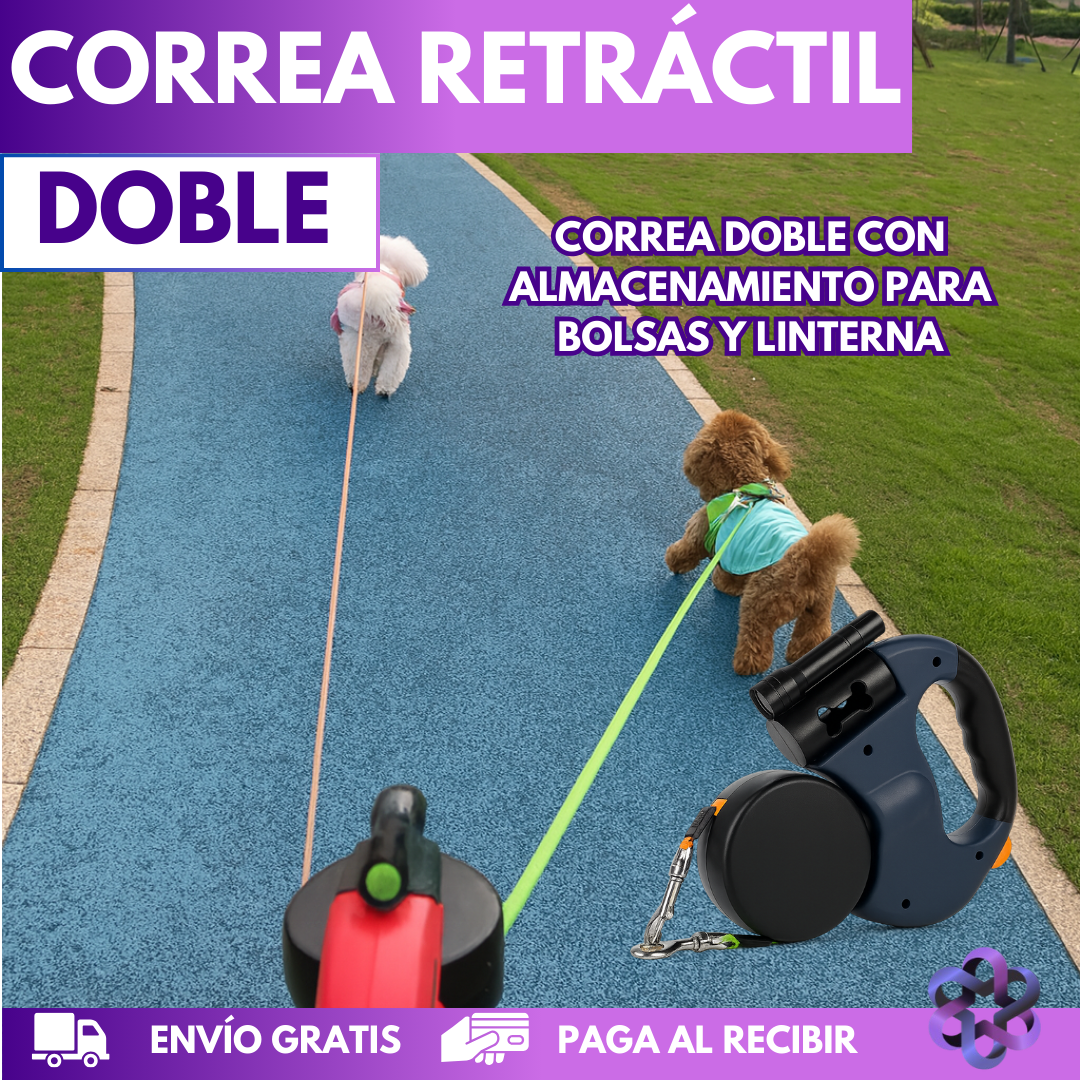 Correa Retráctil Doble🐕‍🦺🐩